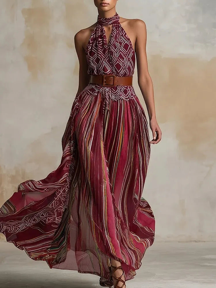 Bohemian Artistic Print Sleeveless Maxi Dress