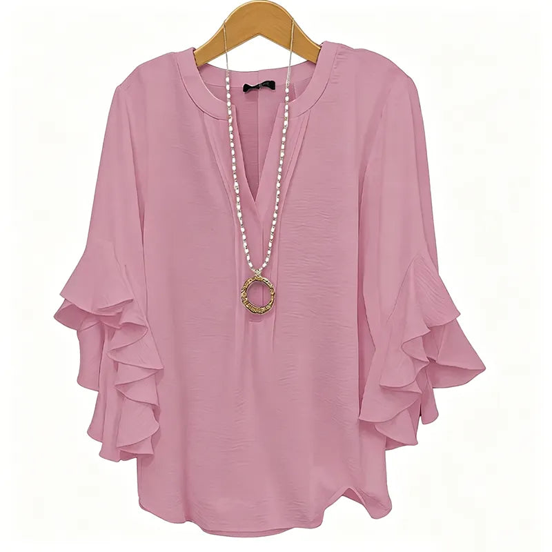 V-Neck Ruffled Sleeve Top