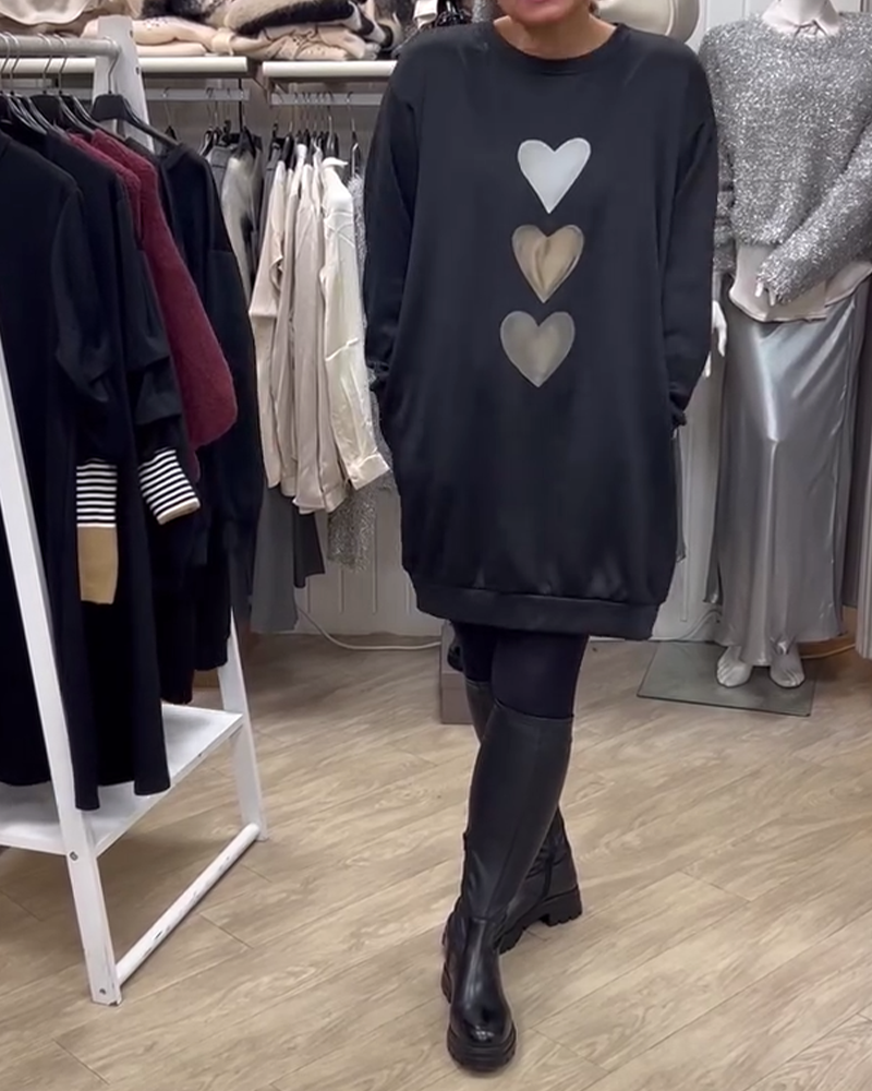 Flossy | Dlouhá mikina se srdíčkovým potiskem