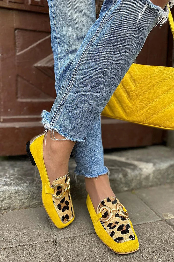 Yellow Loafer with Animal Print Detail | NORTHLINE STUDIO