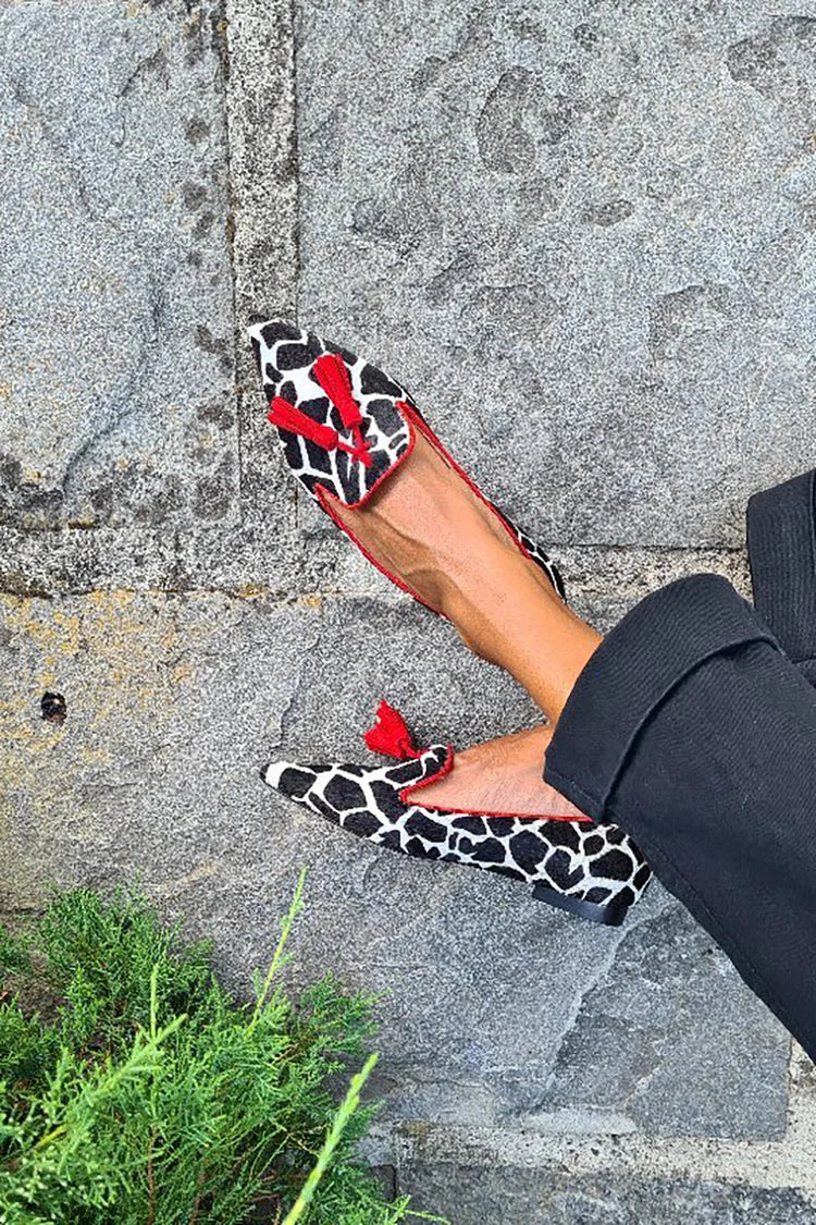 Helena | Mocassin imprimé animal avec franges rouges