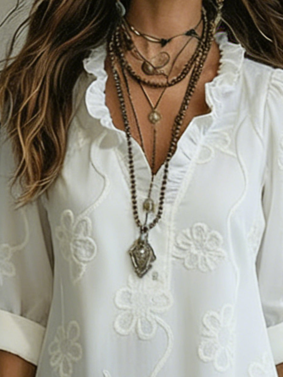 Kallie - Embroidered V Neck Maxi Dress Casual Fit