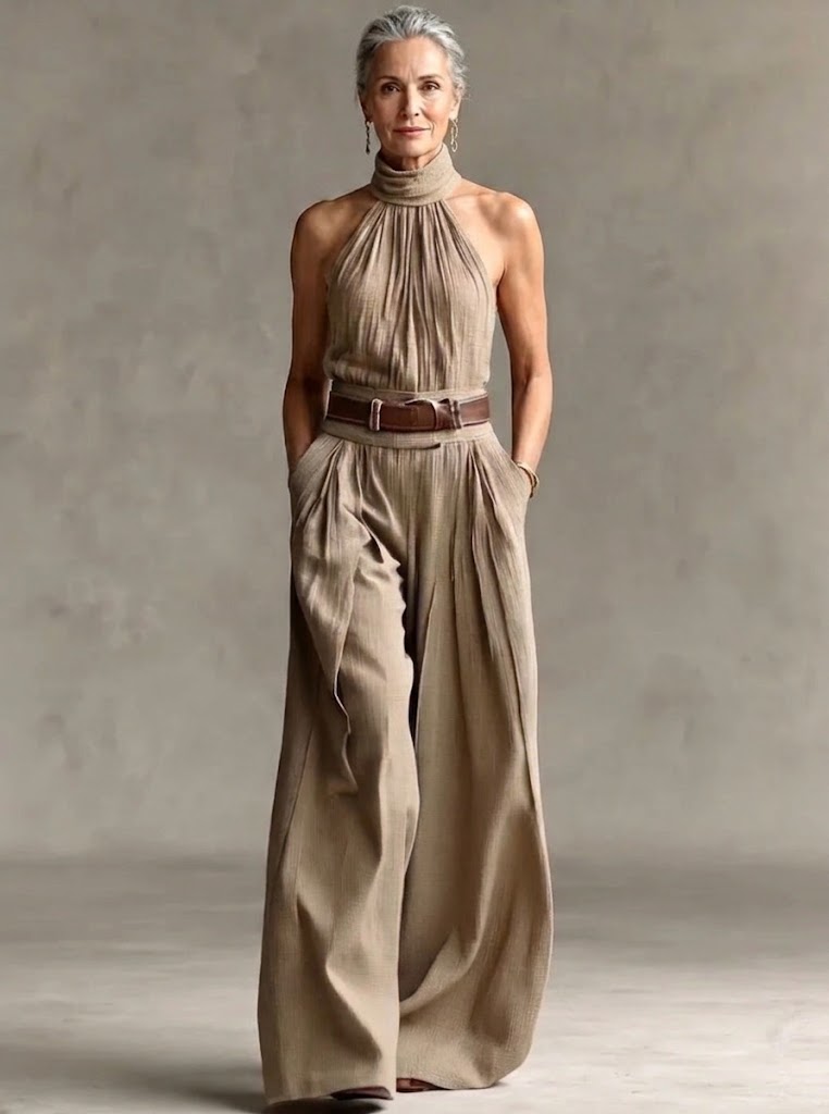 Stylish Waist-cinching Sleeveless Linen-cotton Jumpsuit