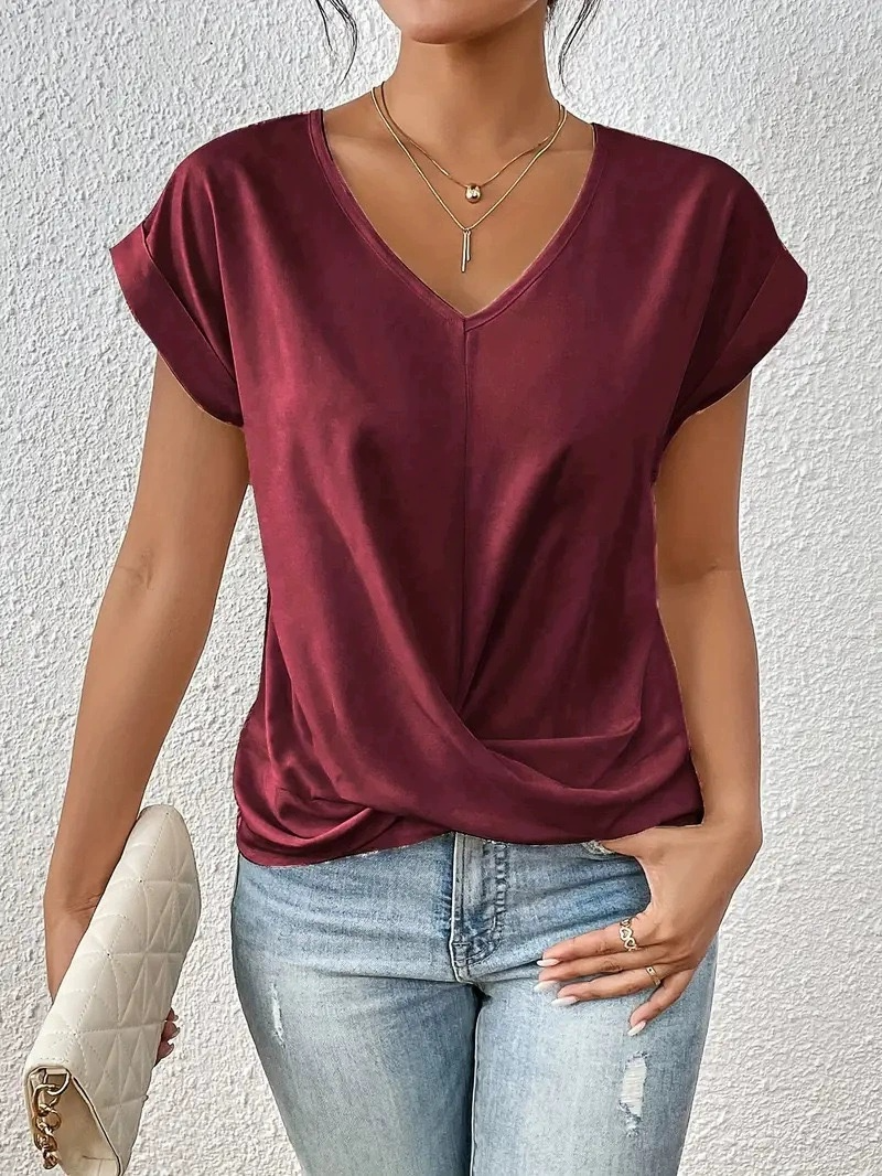 Celest - T-shirt décontracté col en V douillet