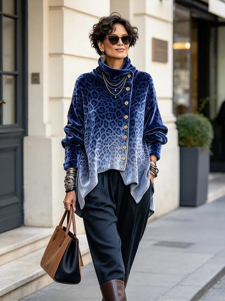 Caria - Soft-Touch Leopard-Print High-Neck Top