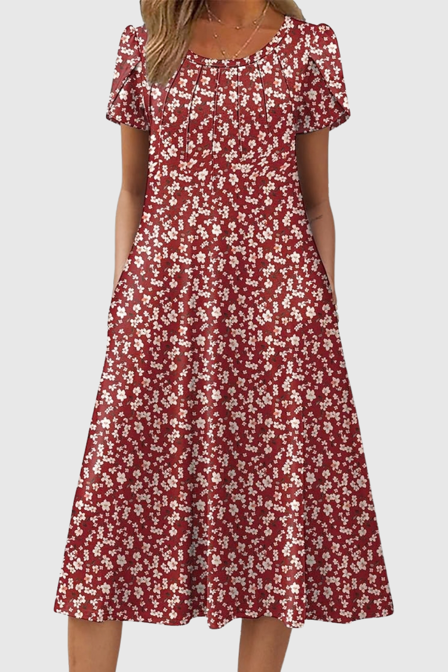 Willow | Graceful Round-Neck Elegance Midi Dress