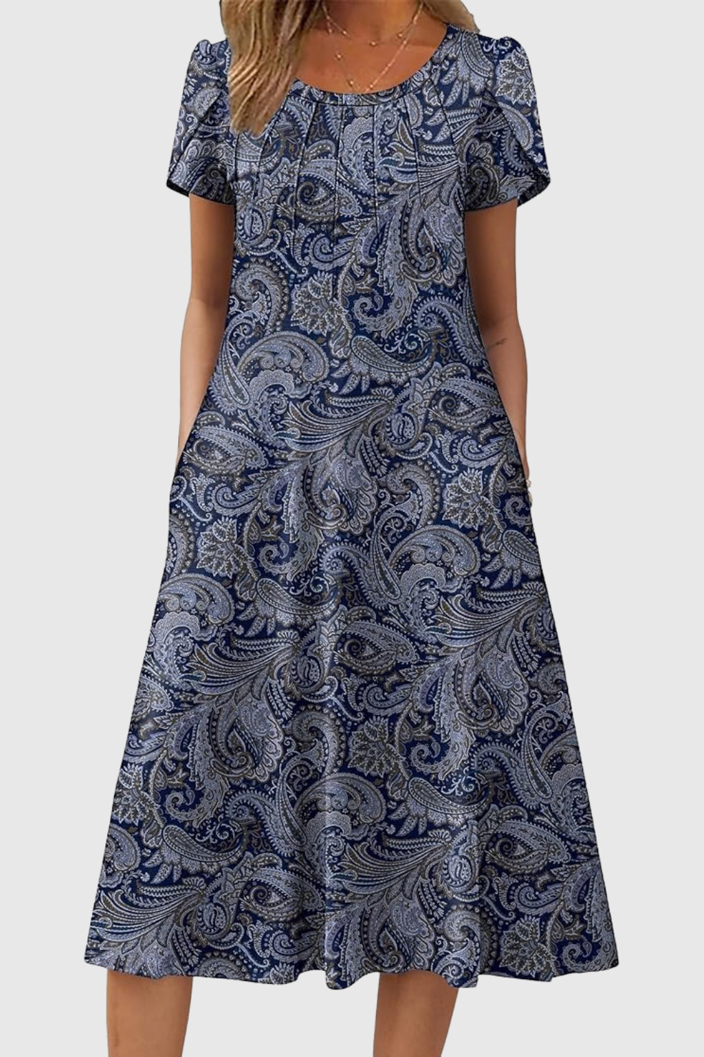 Willow | Graceful Round-Neck Elegance Midi Dress
