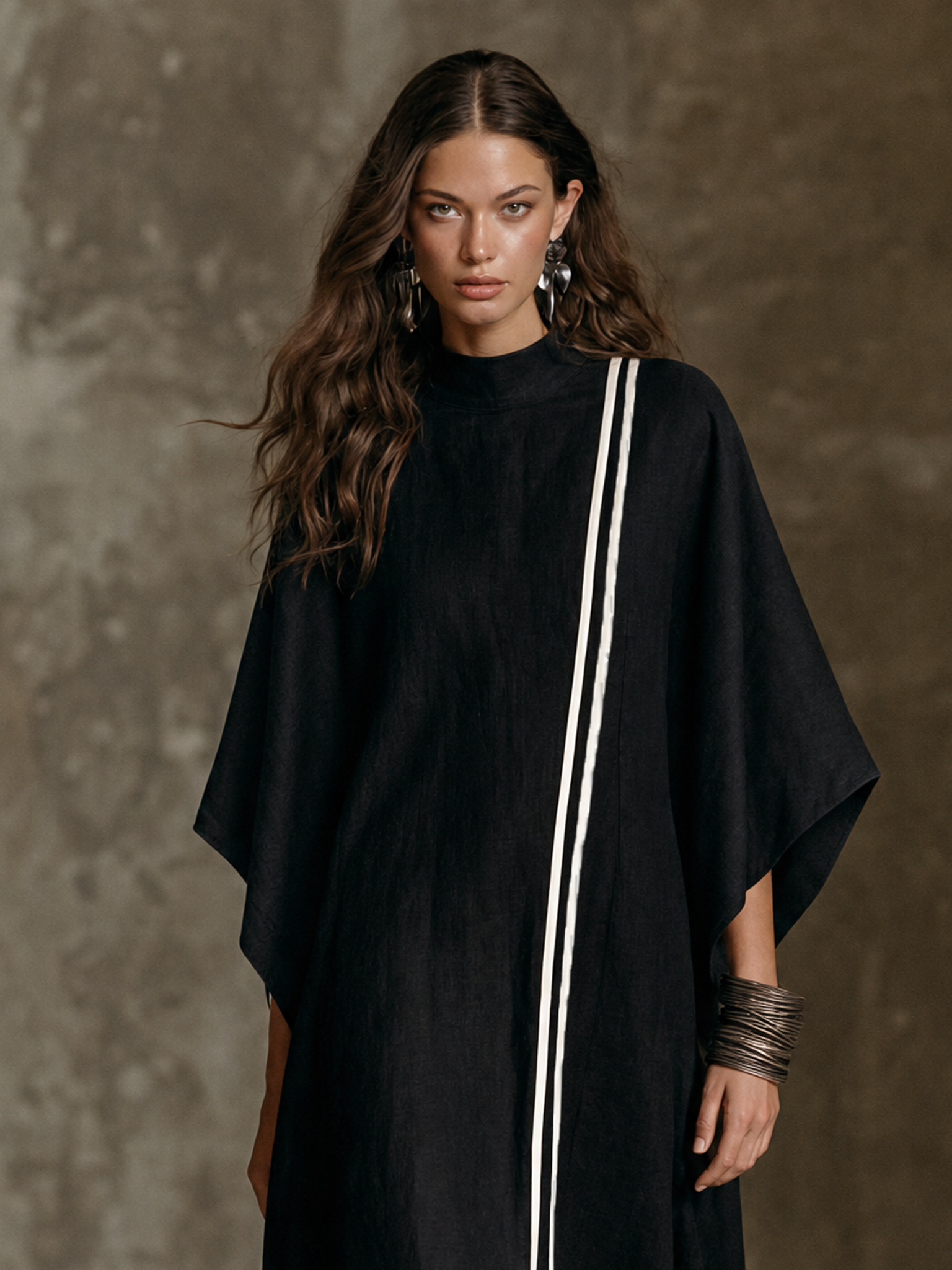 Women's Minimalist Mock-Neck Batwing-Sleeve Maxi Dress