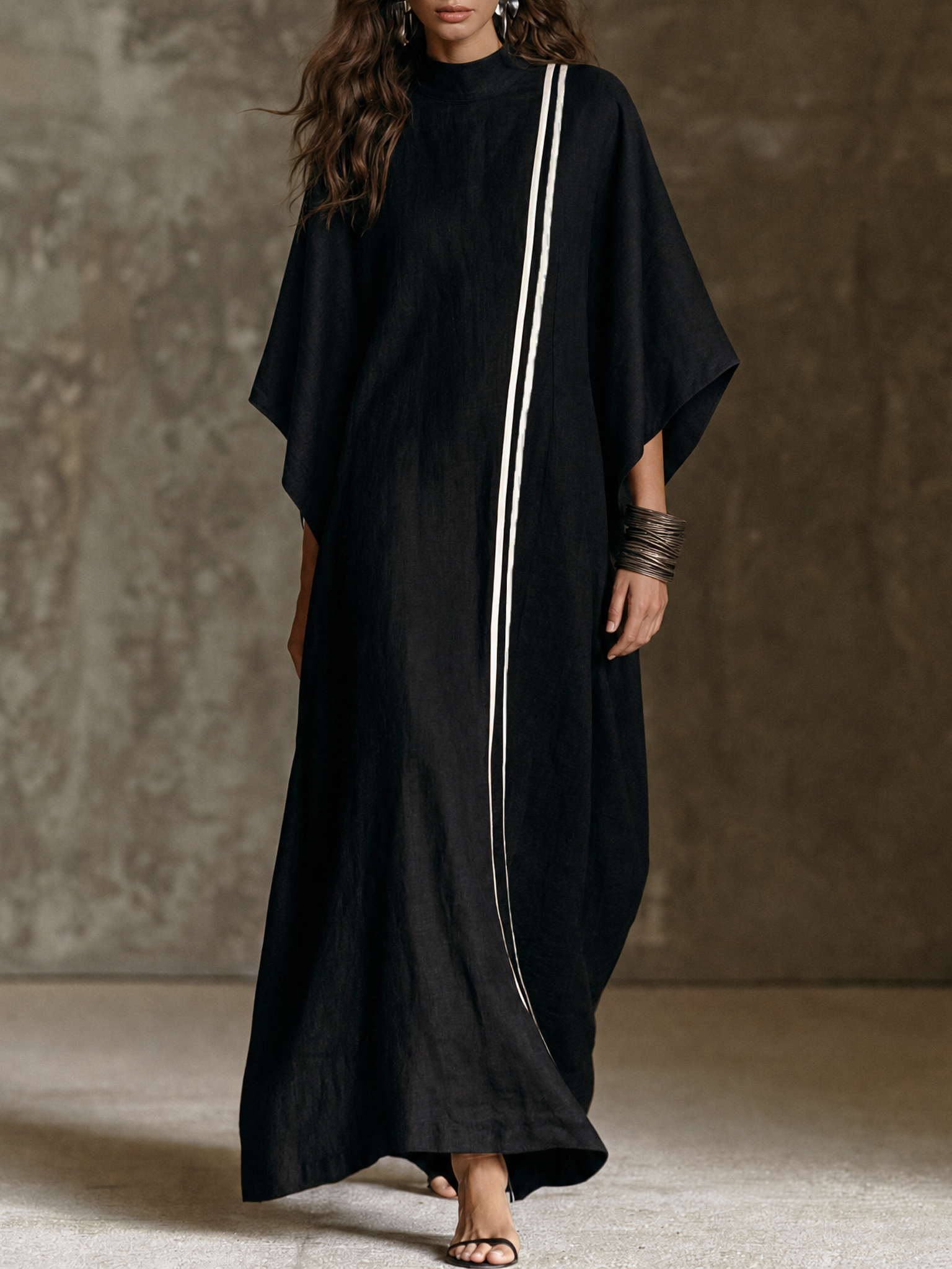 Women's Minimalist Mock-Neck Batwing-Sleeve Maxi Dress