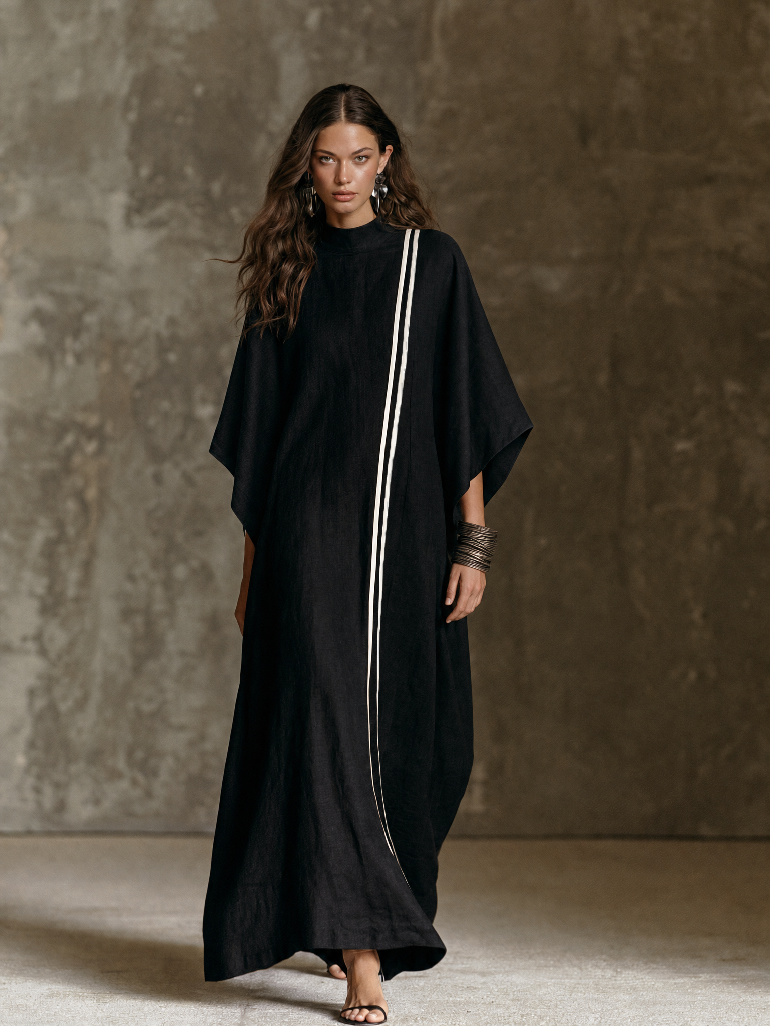 Women's Minimalist Mock-Neck Batwing-Sleeve Maxi Dress