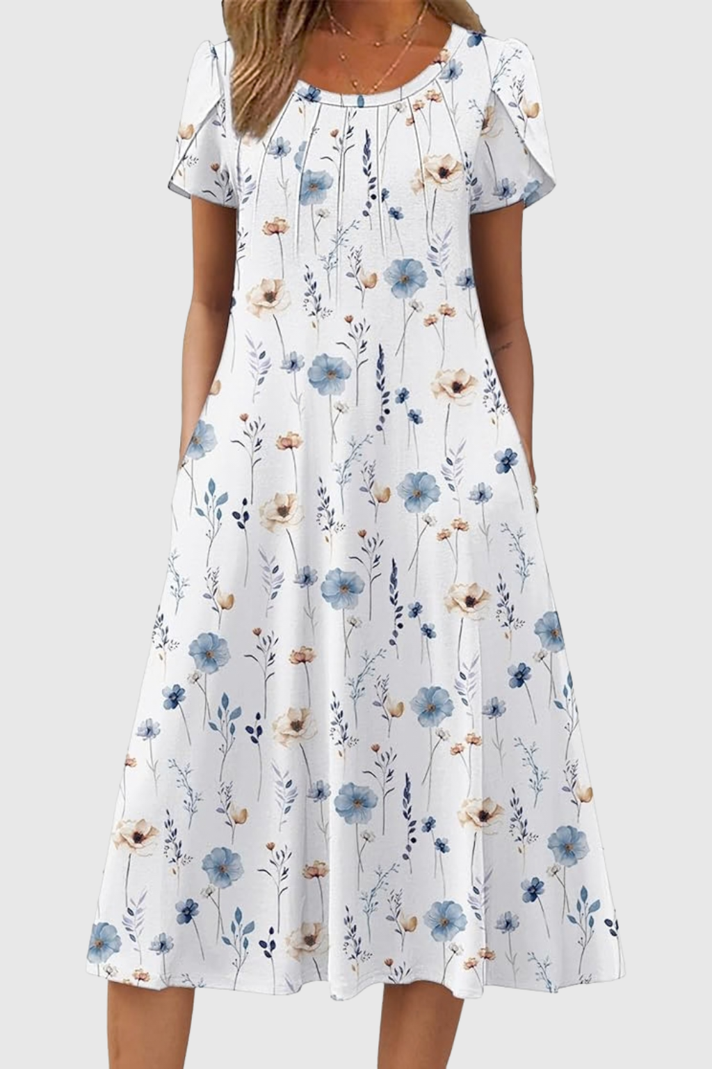 Willow | Graceful Round-Neck Elegance Midi Dress
