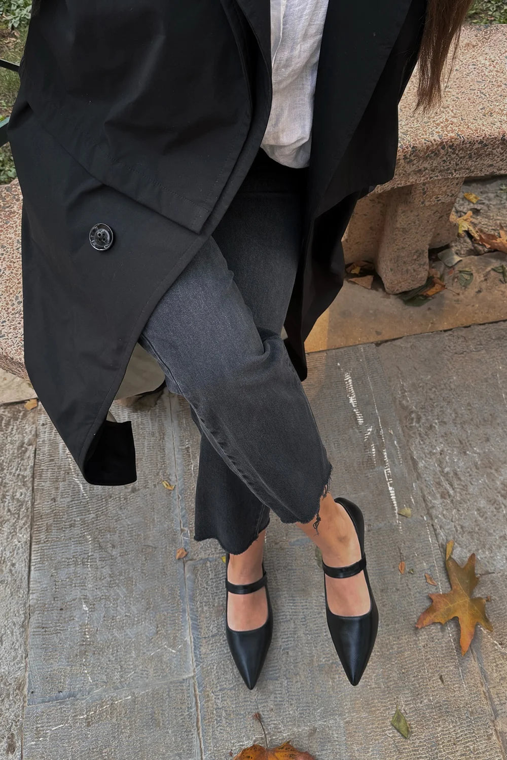 Solid Color Instep Strap Pointed Toe Black Flats