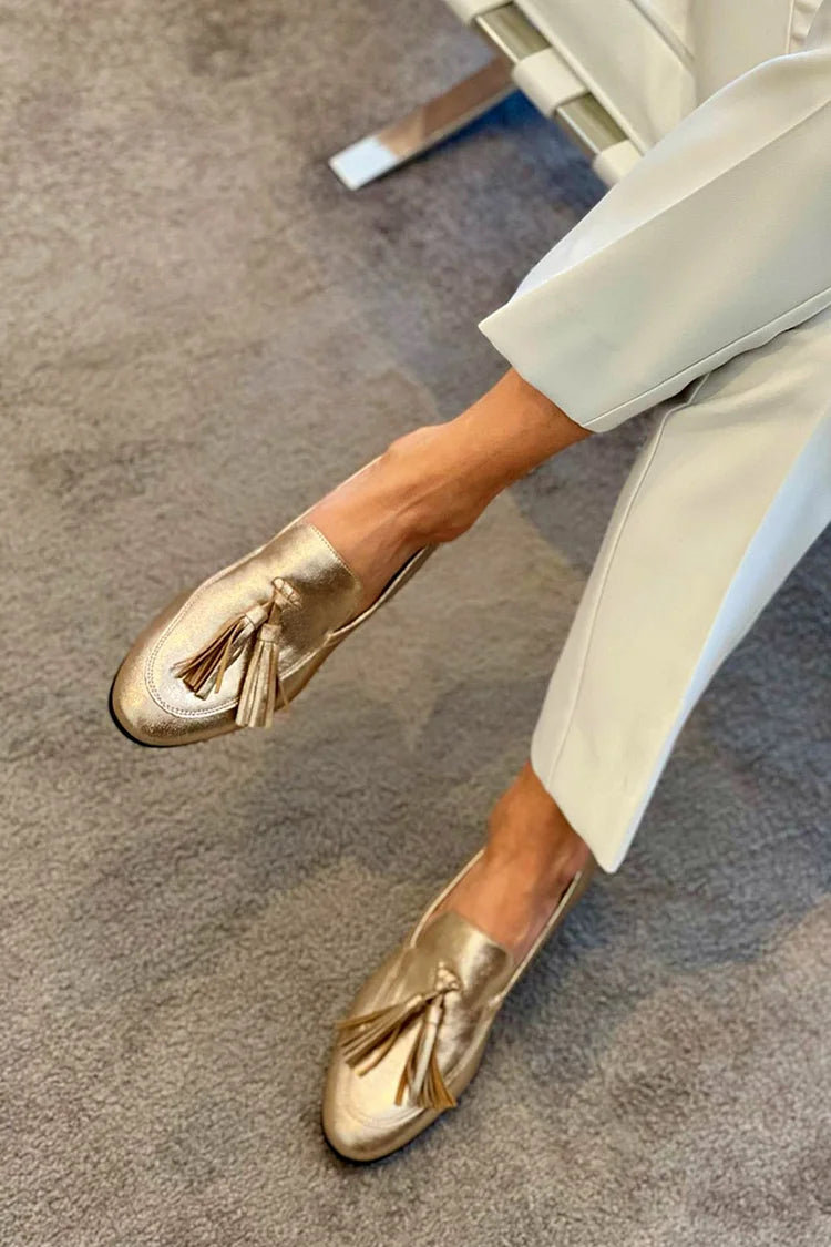 MOCASSIN DORÉ À PAMPILLES