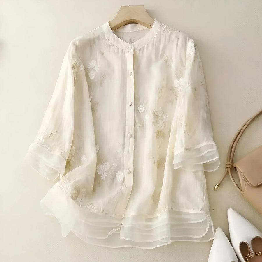 Celest - Top en Coton Brodé Fleuri