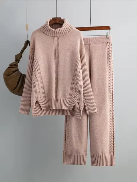 Scarlett | Elegantní pletený svetr s vysokým límcem a volné kalhoty (set)