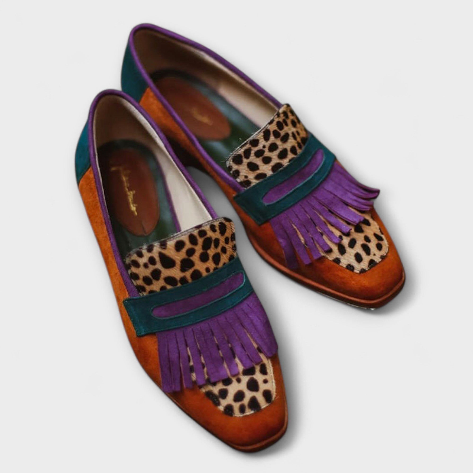 Fallon | Hnědé mokasíny s leopardím vzorem