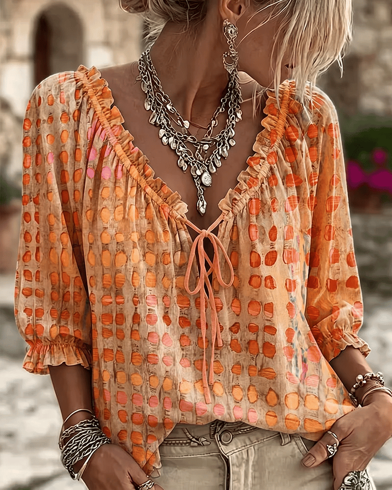 Araminta - Soft-Touch Lace-Up V-Neck Blouse