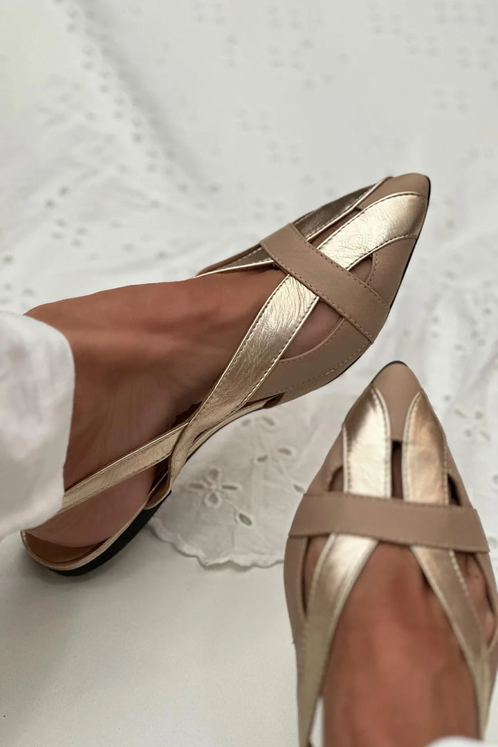 Hollow Out Pointed Toe Slingback Gold Flats