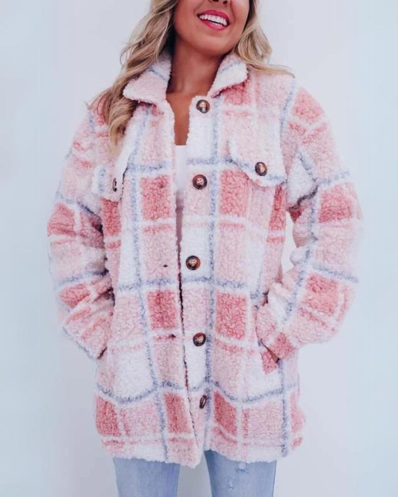 Elinara - Chaqueta de Franela Polar a Cuadros (Copia)