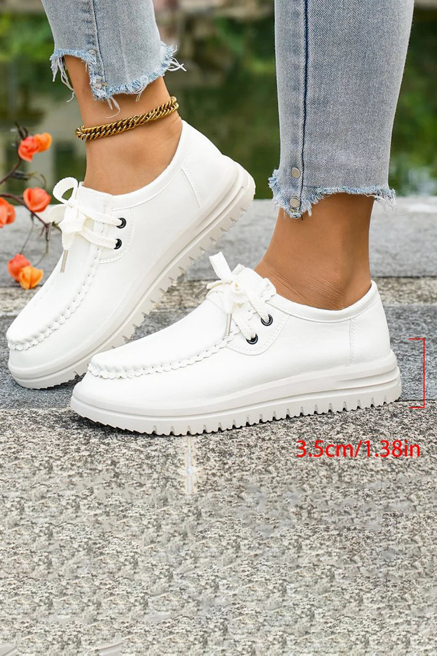 Casual Scalloped Edge Trim Lace Up Round Toe Platform Loafers