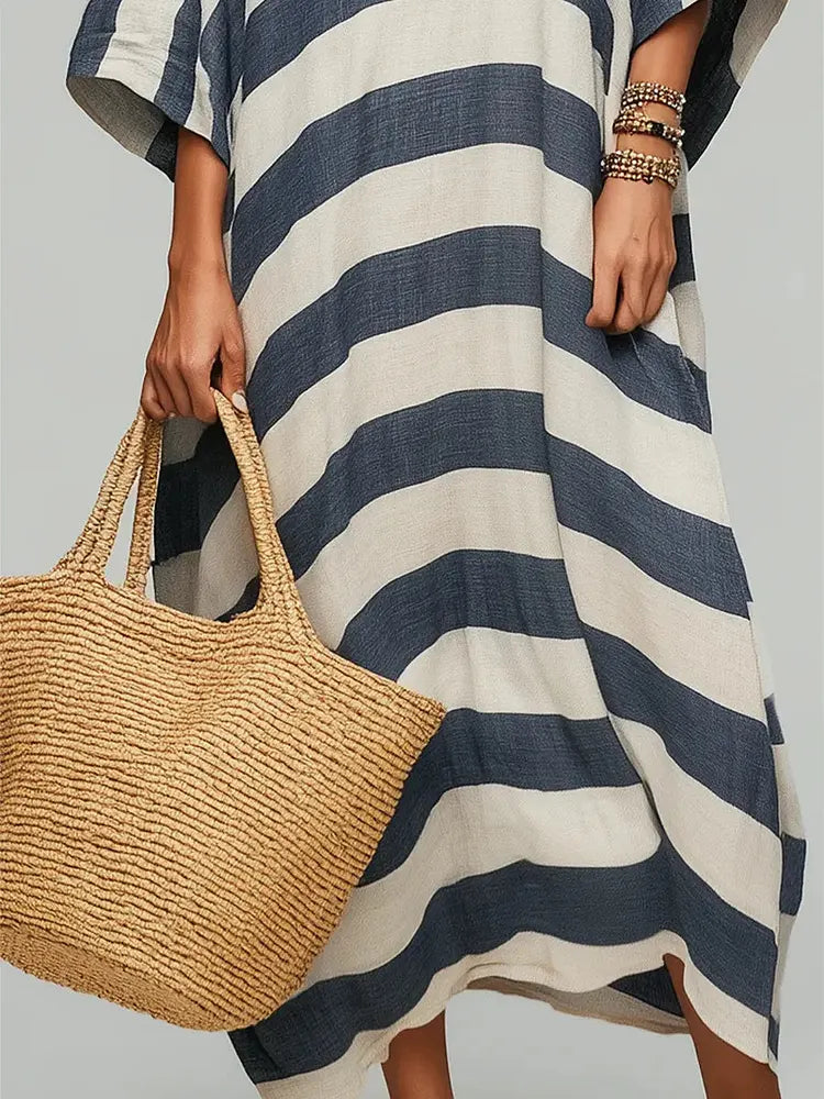 Women's Retro Striped Art Print Casual Maxi Dress