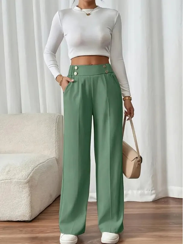 Ashlena - Soft-Touch High-Waisted Wide-Leg Trousers