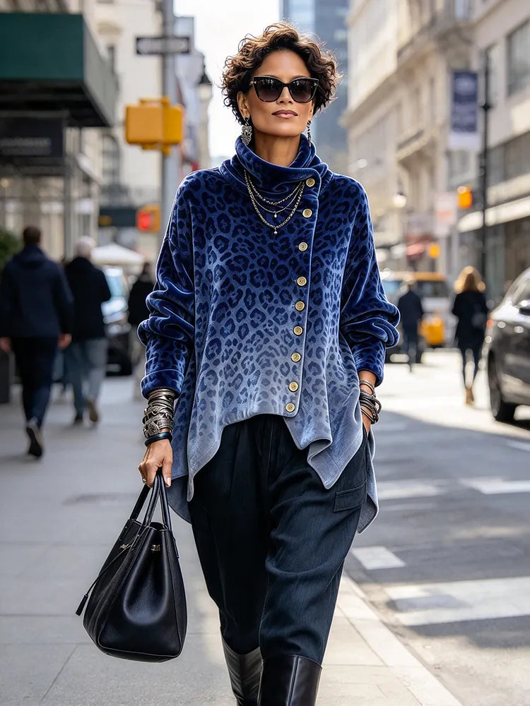 Caria - Soft-Touch Leopard-Print High-Neck Top