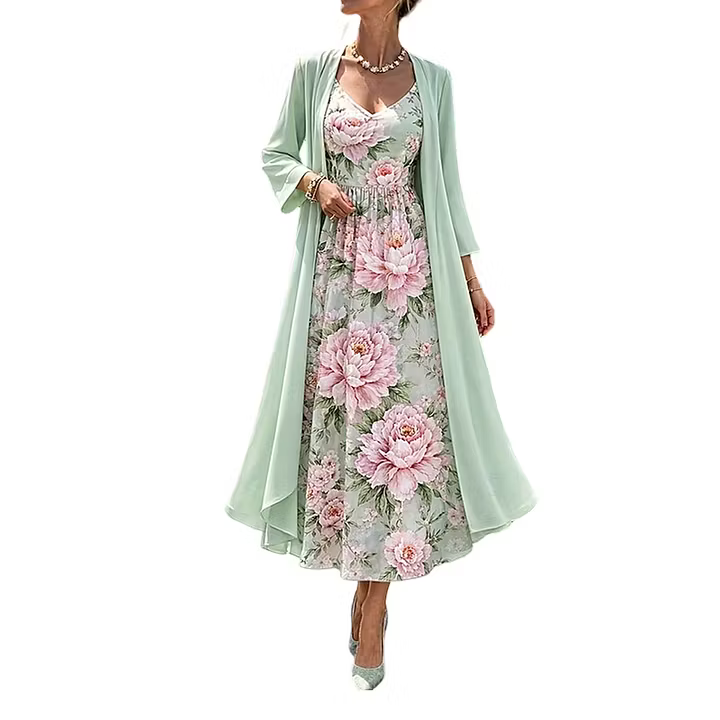Asteria - Floral Maxi Dress Two Piece Set