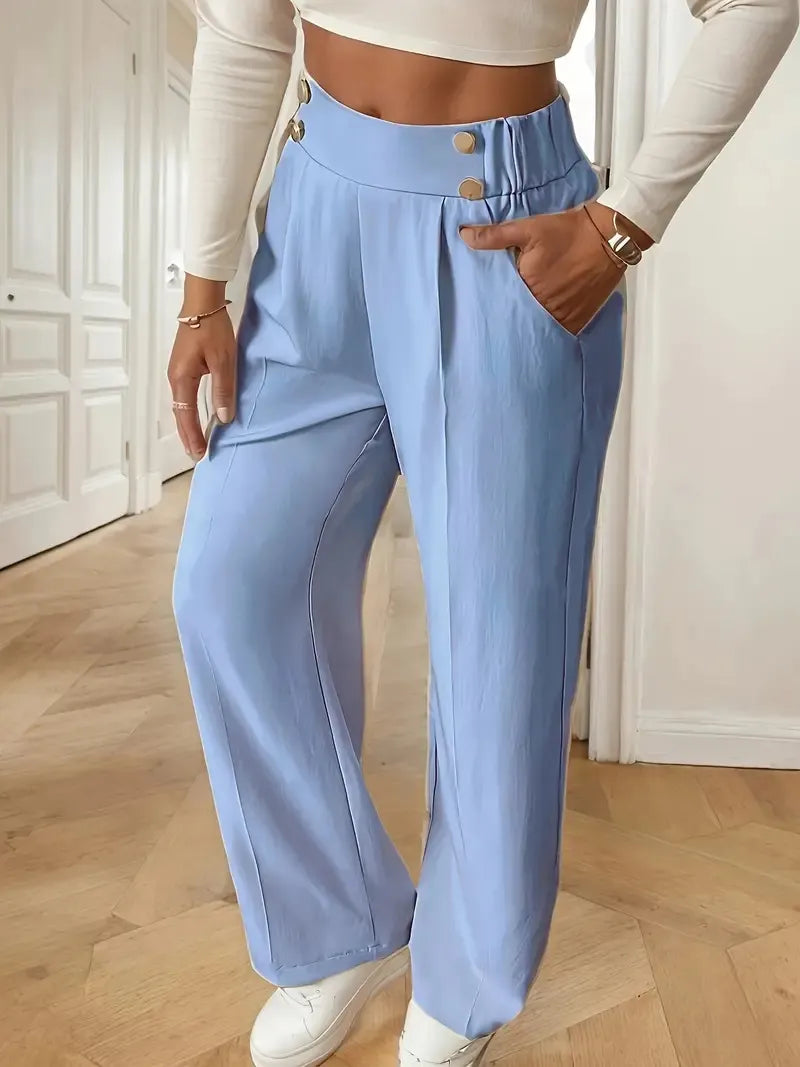 Ashlena - Soft-Touch High-Waisted Wide-Leg Trousers