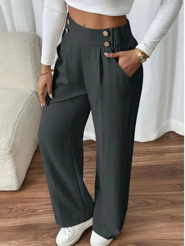 Ashlena - Soft-Touch High-Waisted Wide-Leg Trousers