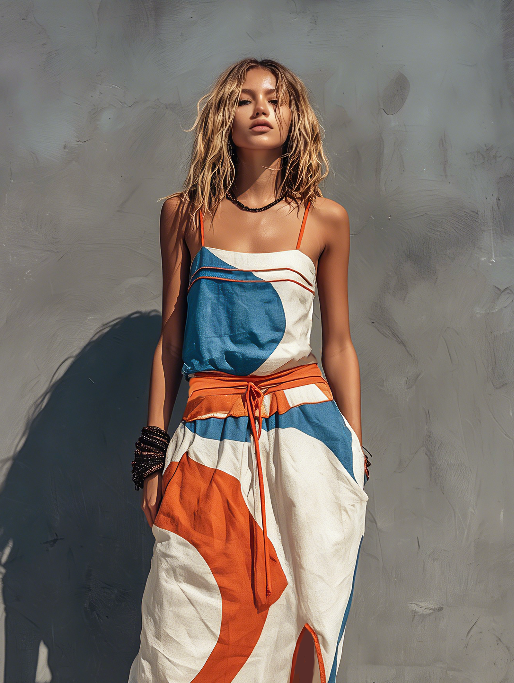Women's Casual Printed Woven Sleeveless Maxi Dress With Spaghetti Straps