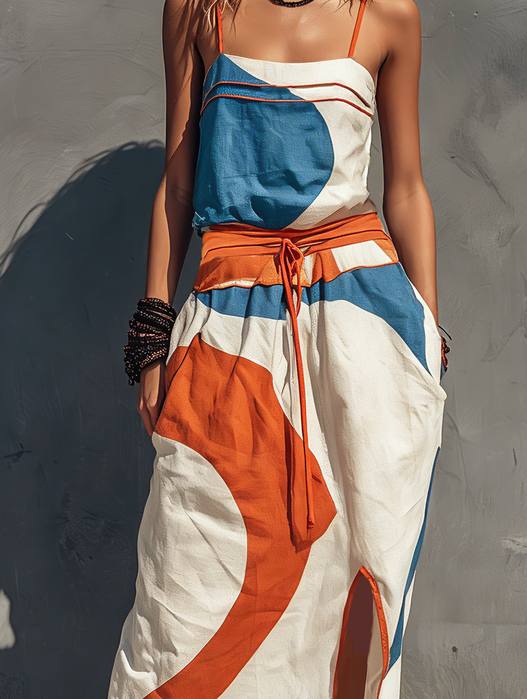 Women's Casual Printed Woven Sleeveless Maxi Dress With Spaghetti Straps