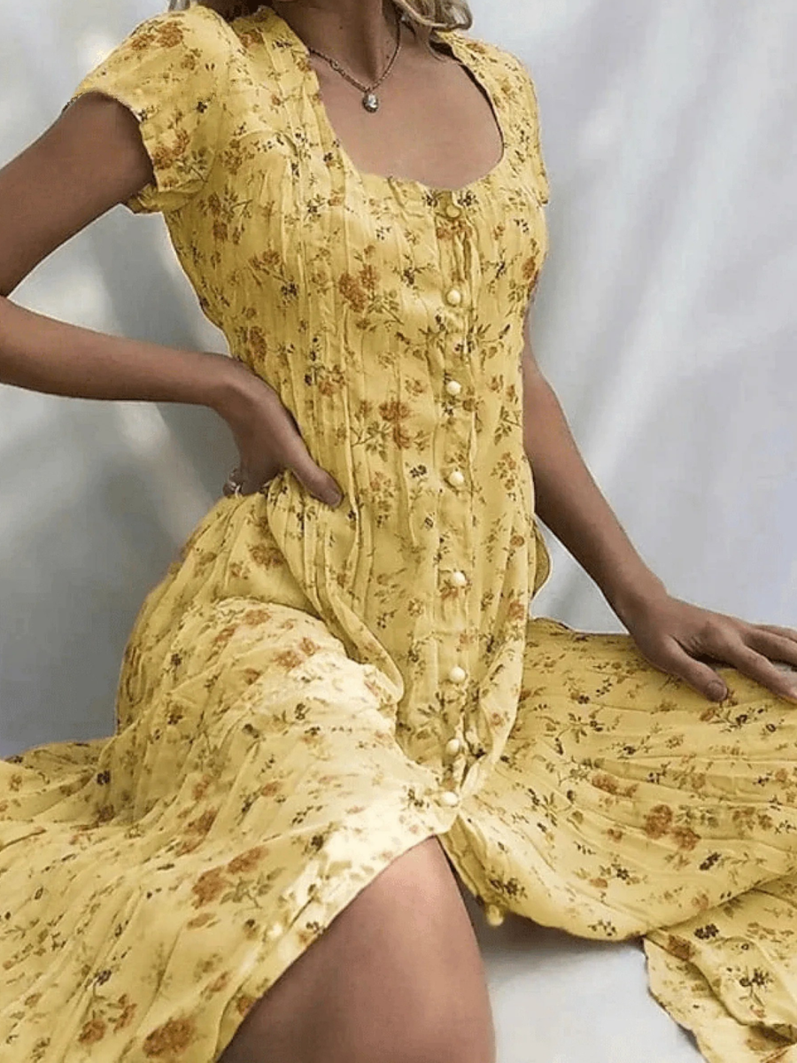 Women's Shift Dress  Short Sleeve Floral Button Front Print Summer