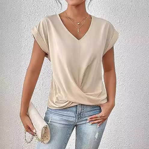 Celest - T-shirt décontracté col en V douillet