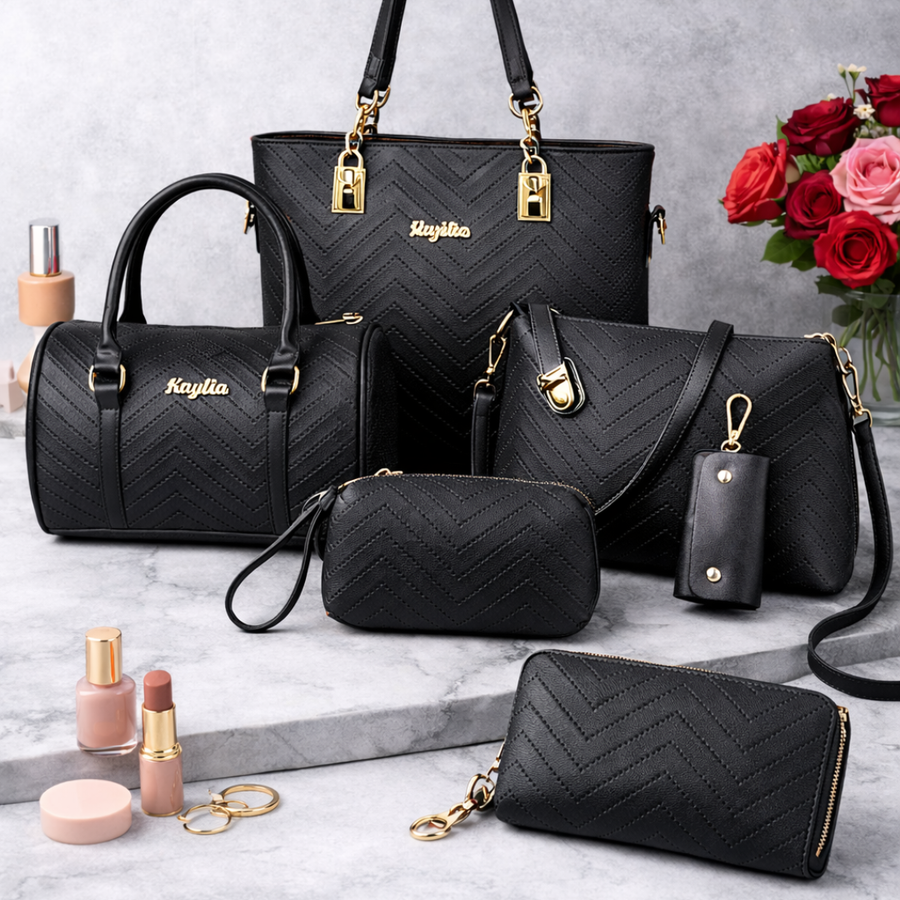 Amanda | Klasická 6dílná sada tote a crossbody kabelek z PU kůže