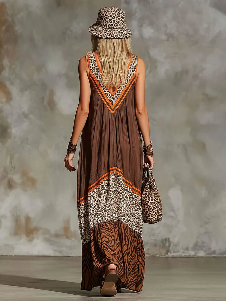 Stylish & Casual Flowy Maxi Dress With Animal Print