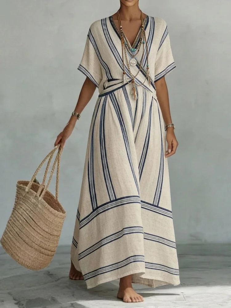 Women's Stripes With Contrasting Colors V-neck Short-sleeve Dress
