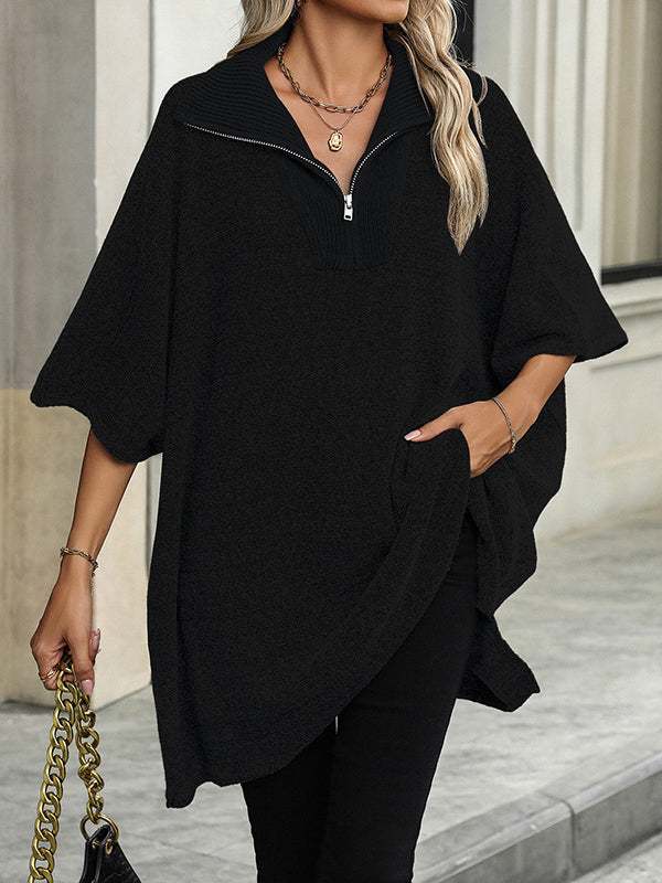 Olivia | Poncho Suéter de Punto con Cuello y Cierre