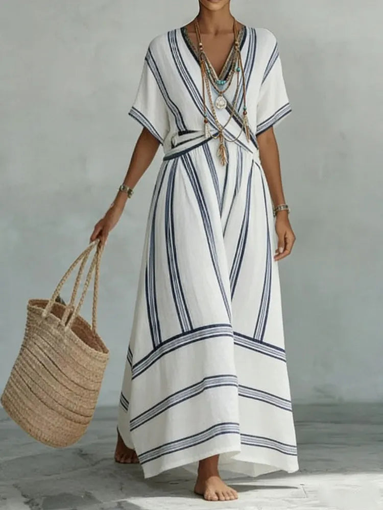 Women's Stripes With Contrasting Colors V-neck Short-sleeve Dress