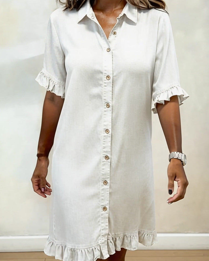 Veloura - Textured Ruffle-Sleeve Mini Dress