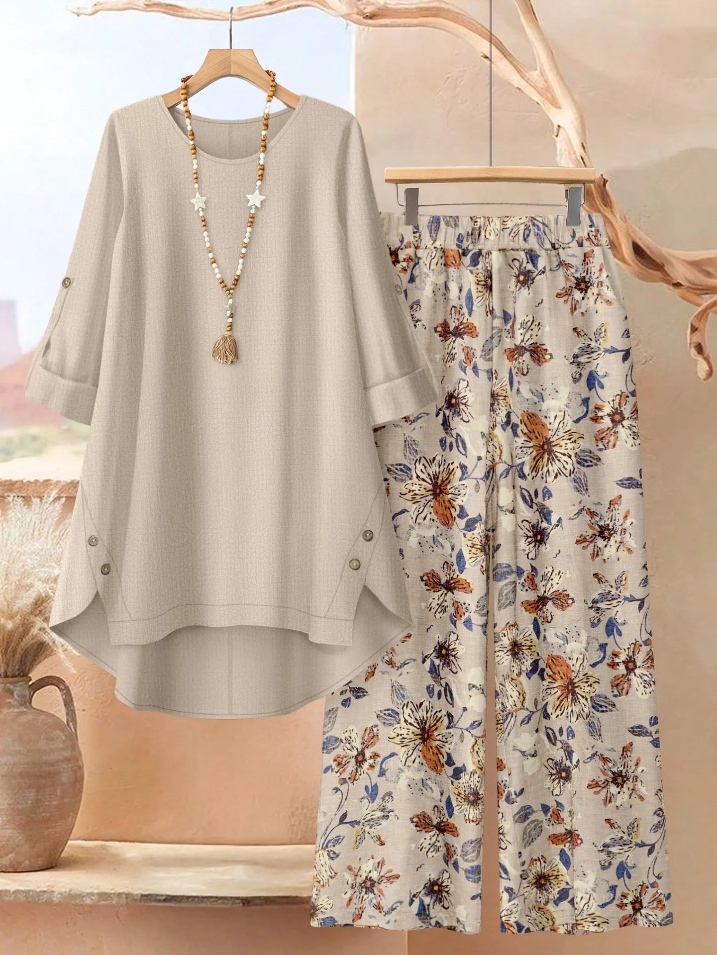Rosette - Breezy Layered Tunic & Wide-Leg Trousers Set