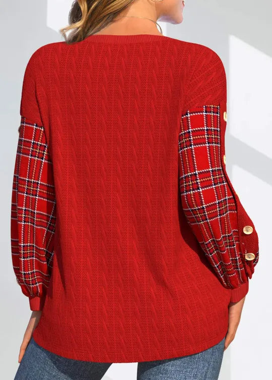 Ida | Tricot rouge à manches à carreaux