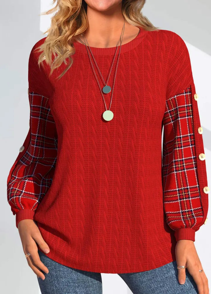 Ida | Tricot rouge à manches à carreaux