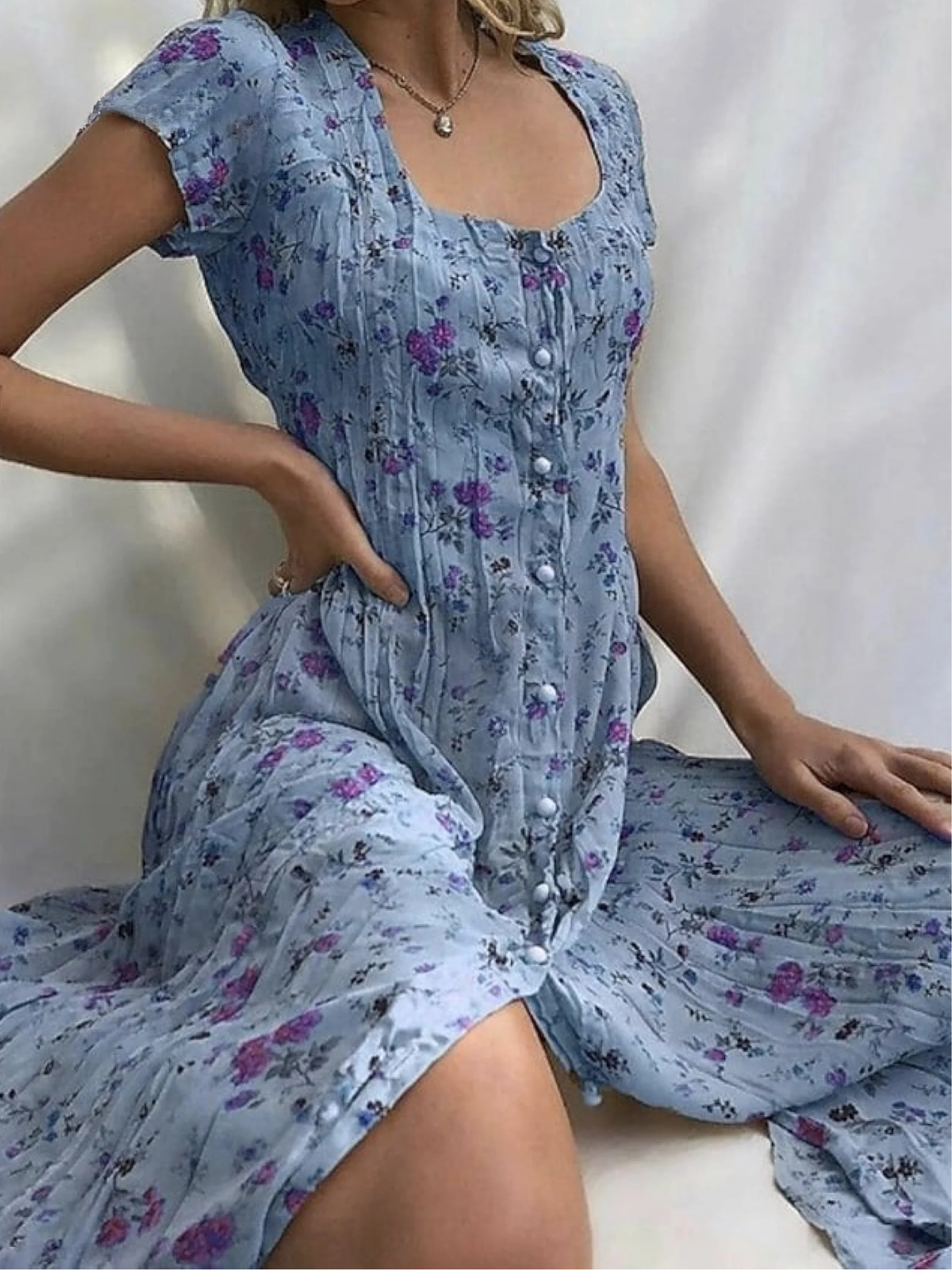 Women's Shift Dress  Short Sleeve Floral Button Front Print Summer