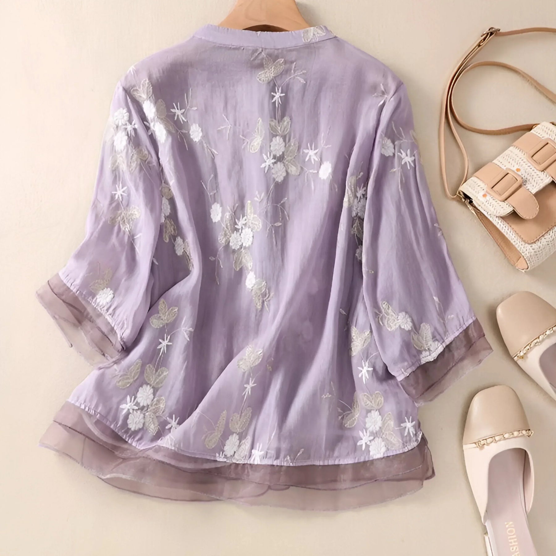 Celest - Top en Coton Brodé Fleuri
