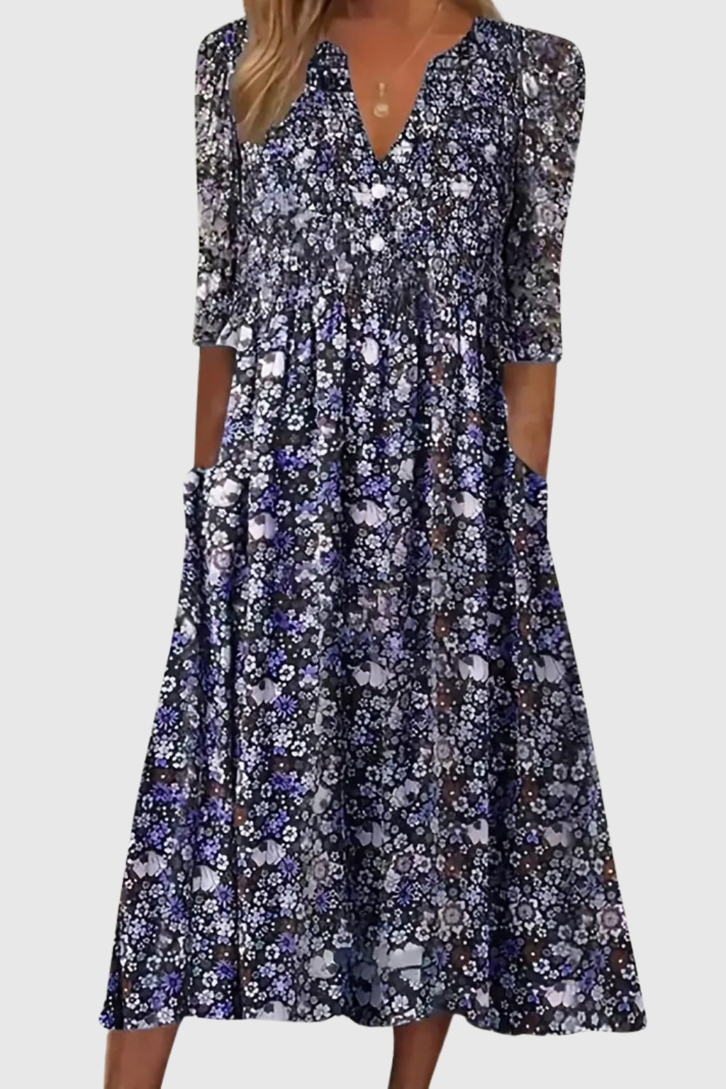 Marlow | Graceful V-Neck Elegance Midi Dress