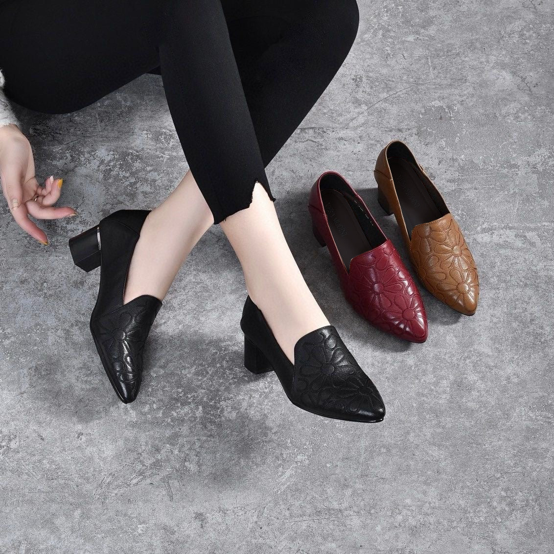 Broderyn | Elegant Floral Embossed Pumps