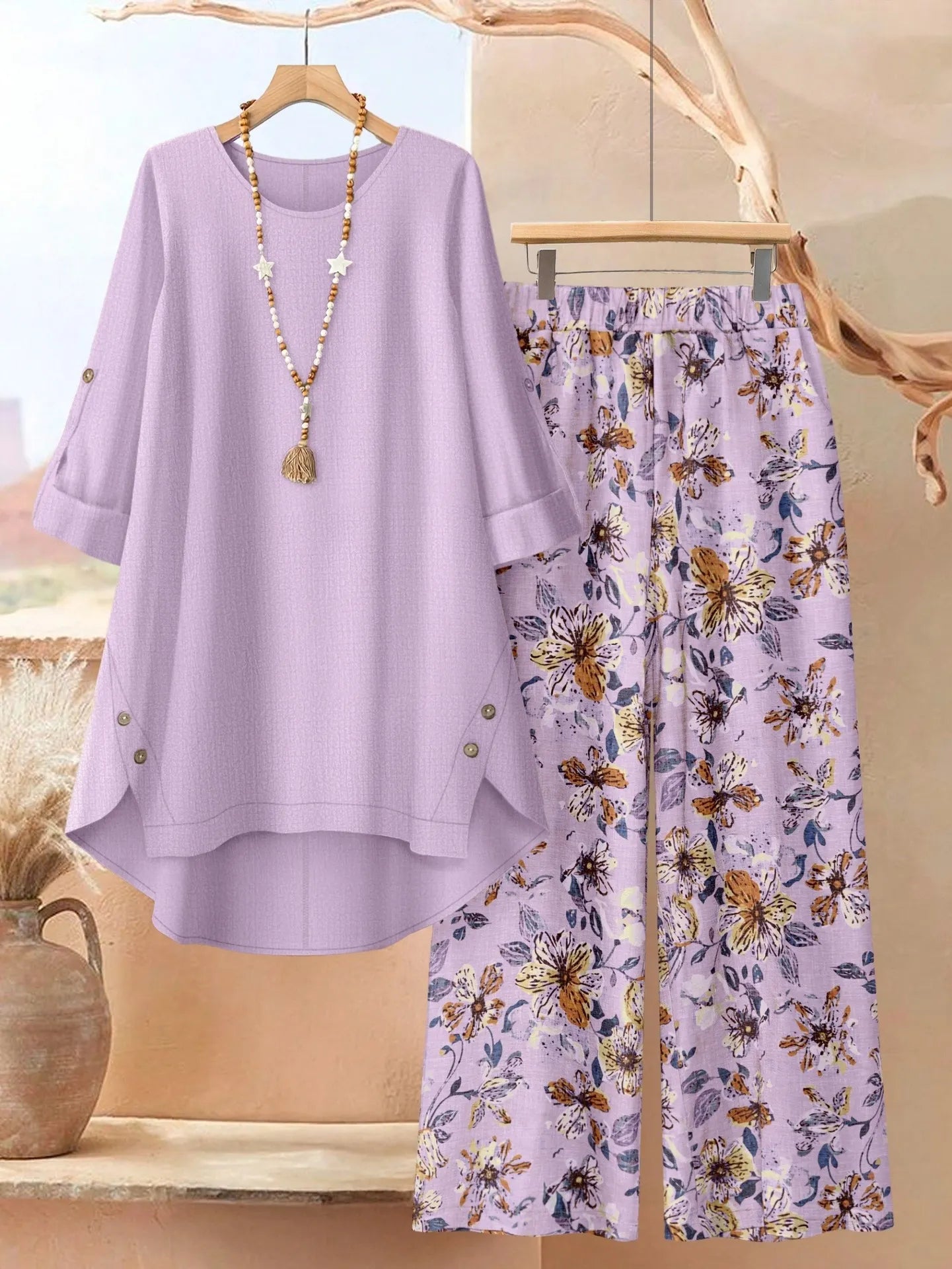 Rosette - Breezy Layered Tunic & Wide-Leg Trousers Set
