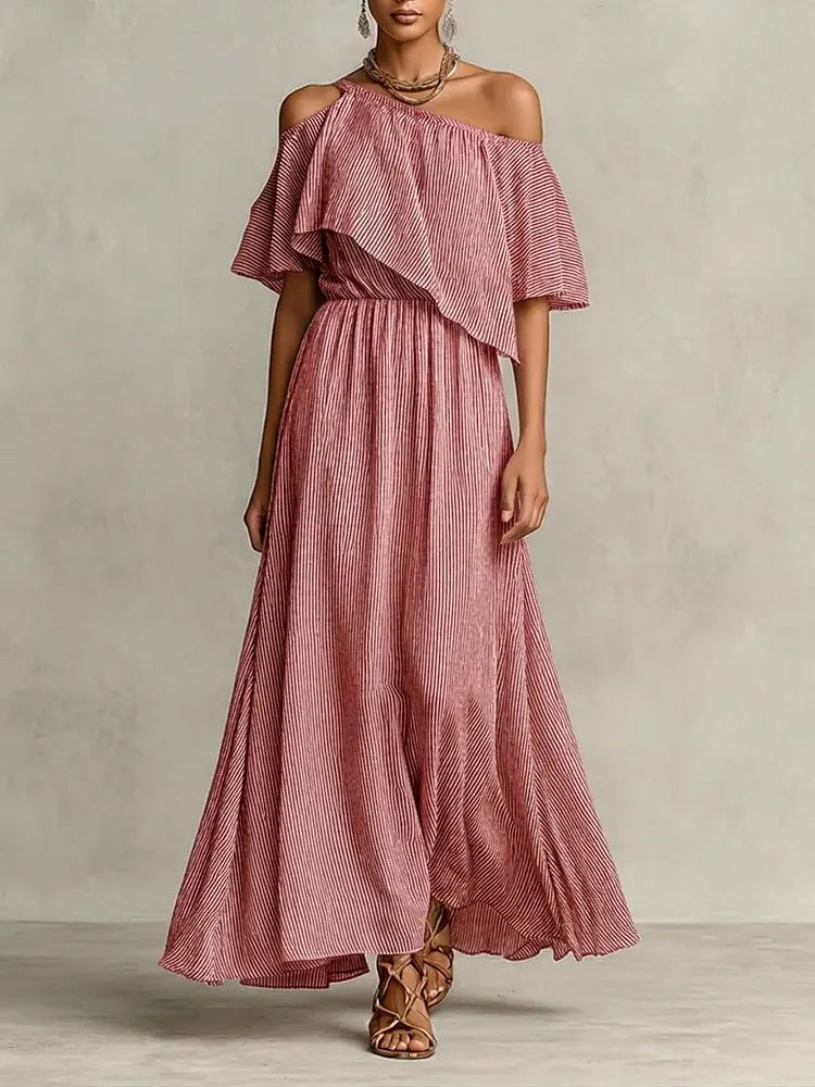 Stylish Off-shoulder Striped Dress