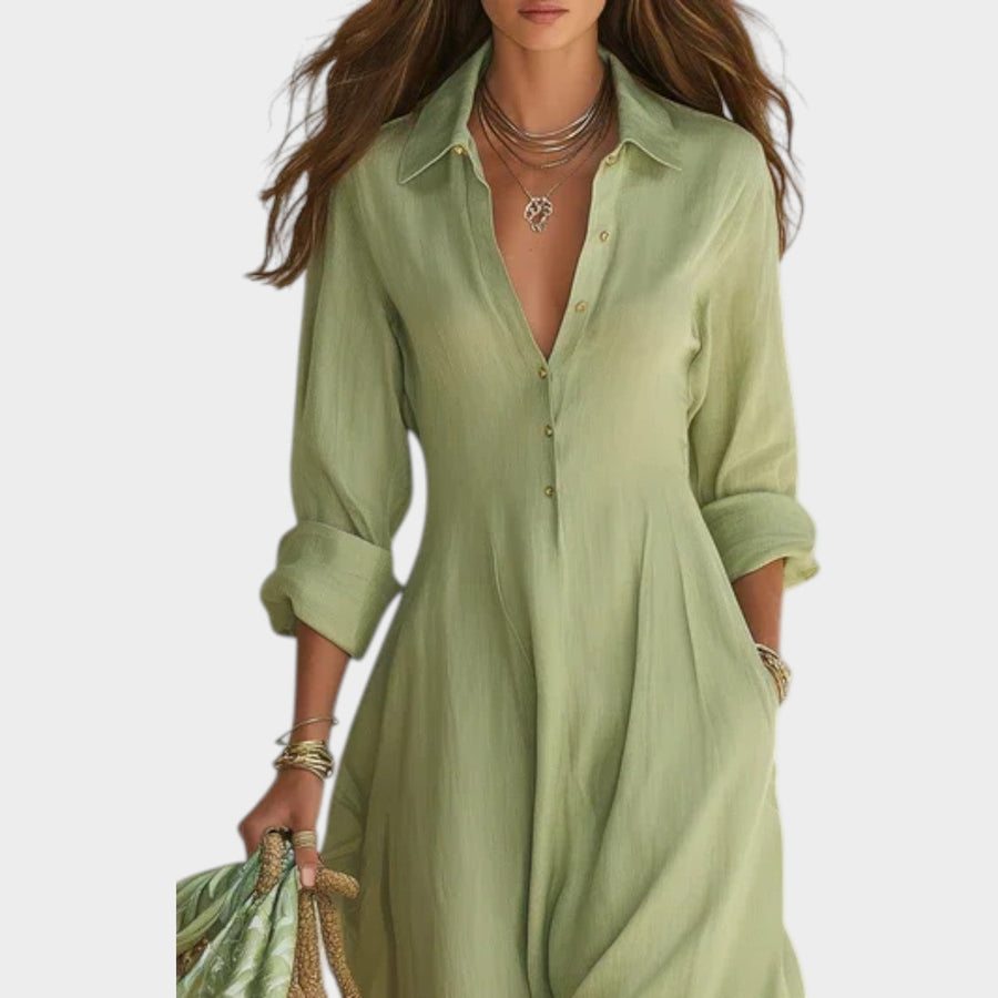 Flowy Button-Front Shirt Maxi Dress